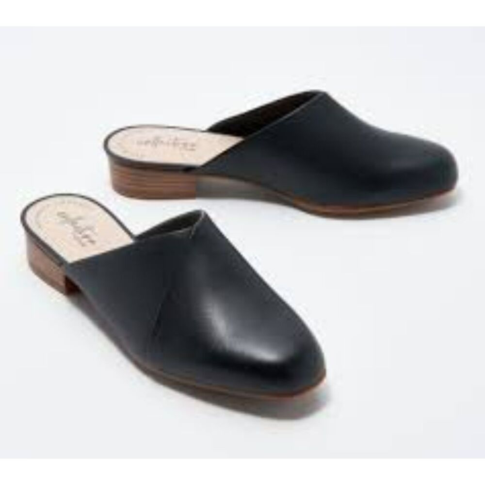 CLARKS COLLECTION JULIET WILLOW BLACK LEATHER MULES SIZE 12